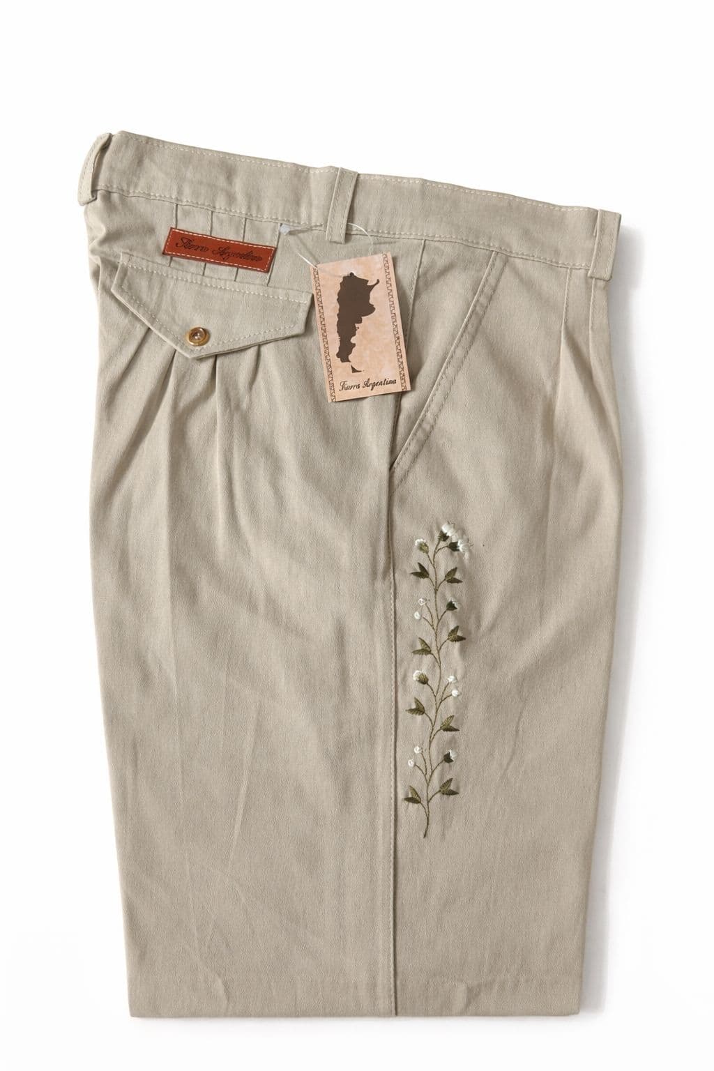 Bombacha gabardina elastizada bordada beige