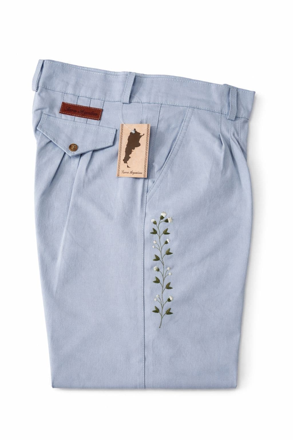 Bombacha gabardina elastizada bordada gris perla