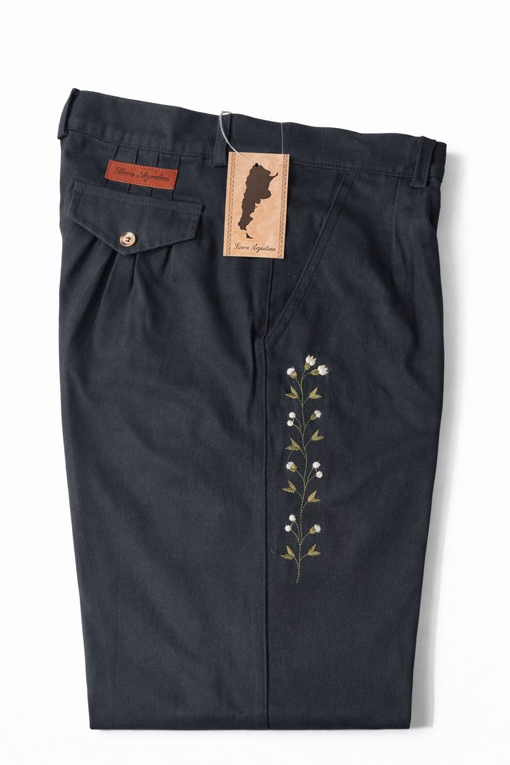 Bombacha gabardina elastizada bordada negra