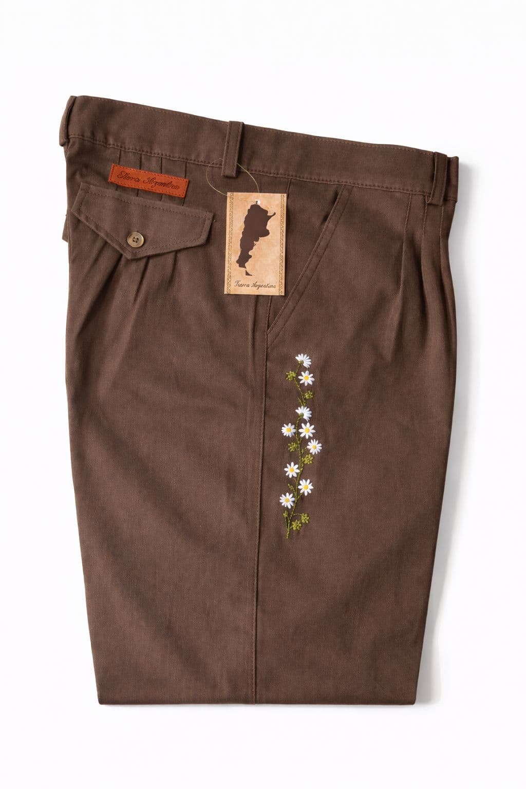 Bombacha gabardina elastizada bordada chocolate