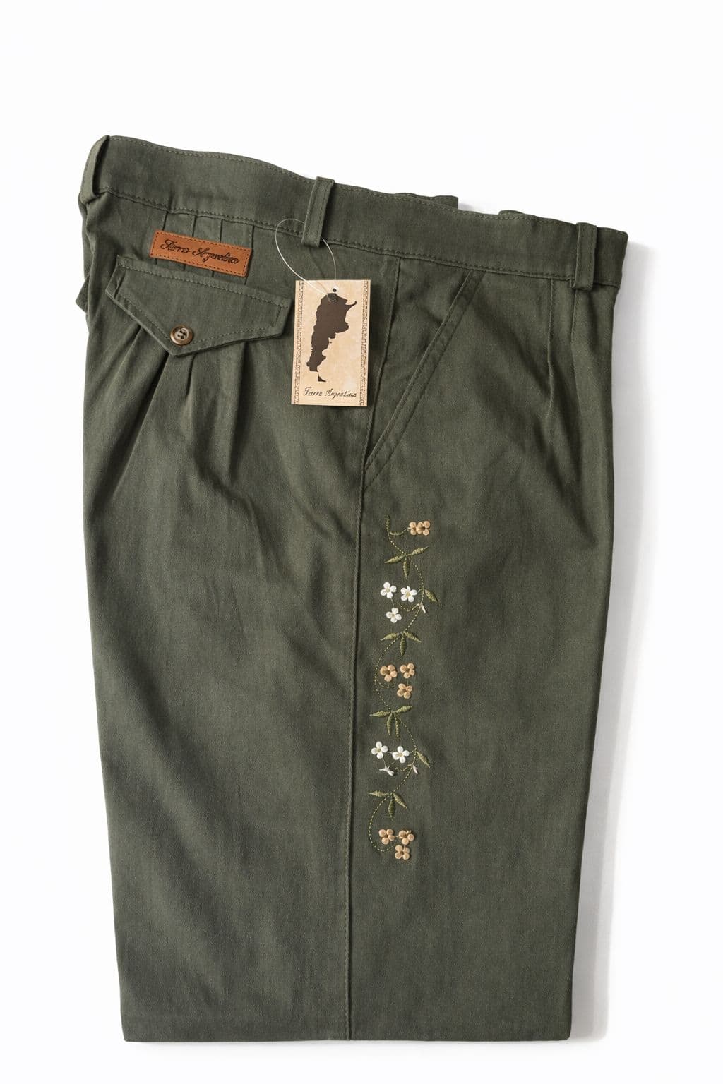 Bombacha gabardina elastizada bordada verde